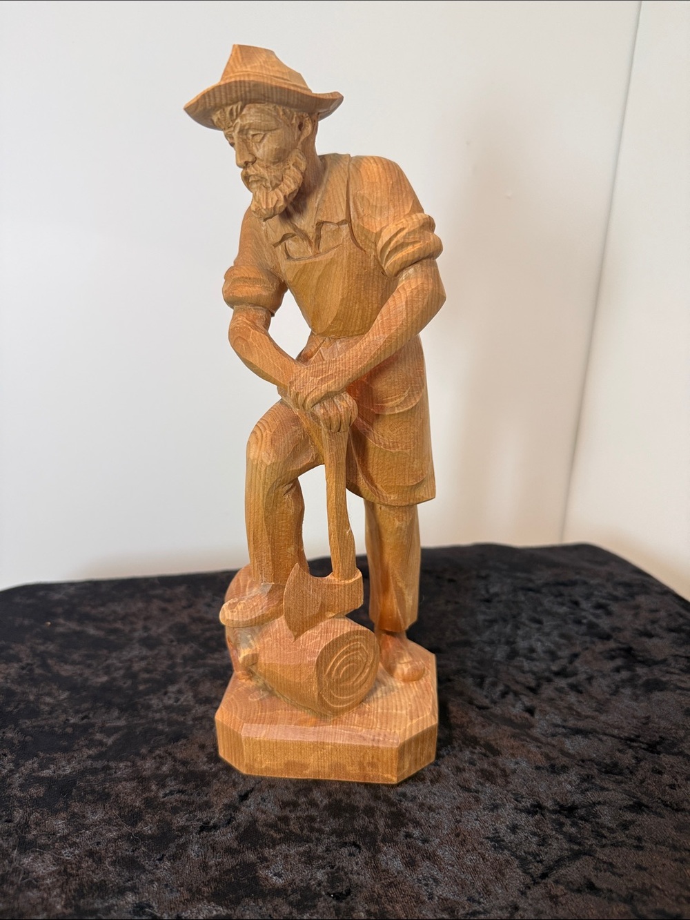 Hand-Carved Wooden Lumberjack Figurine - Natural Brown